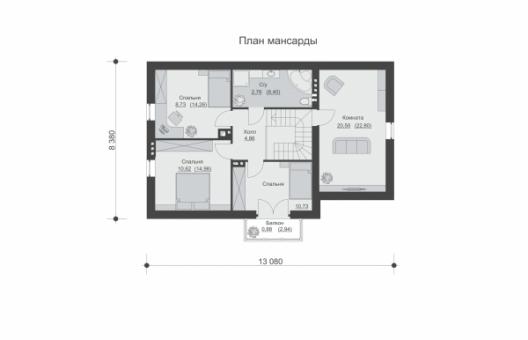 Одноэтажный дом с мансардой, гаражом, камином и балконом