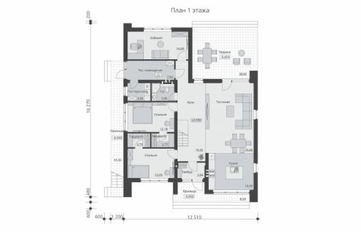 Двухэтажный дом с четырьмя спальнями, кабинетом и террасами.